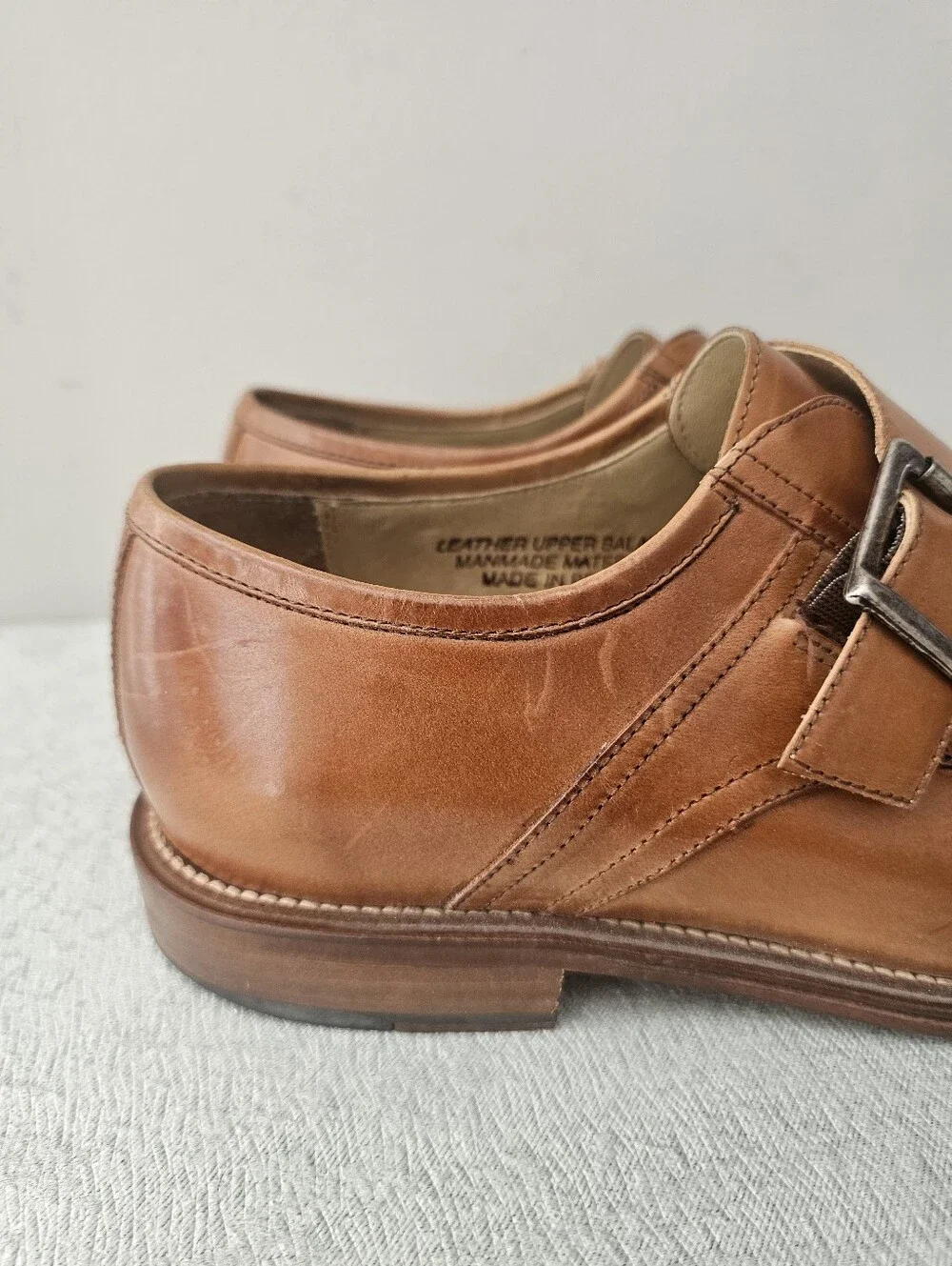 STACY ADAMS Mens Tan  Monk Strap Leather Dress Shoes